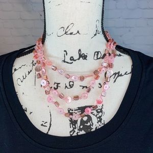 Pink Beaded Triple Strand Necklace